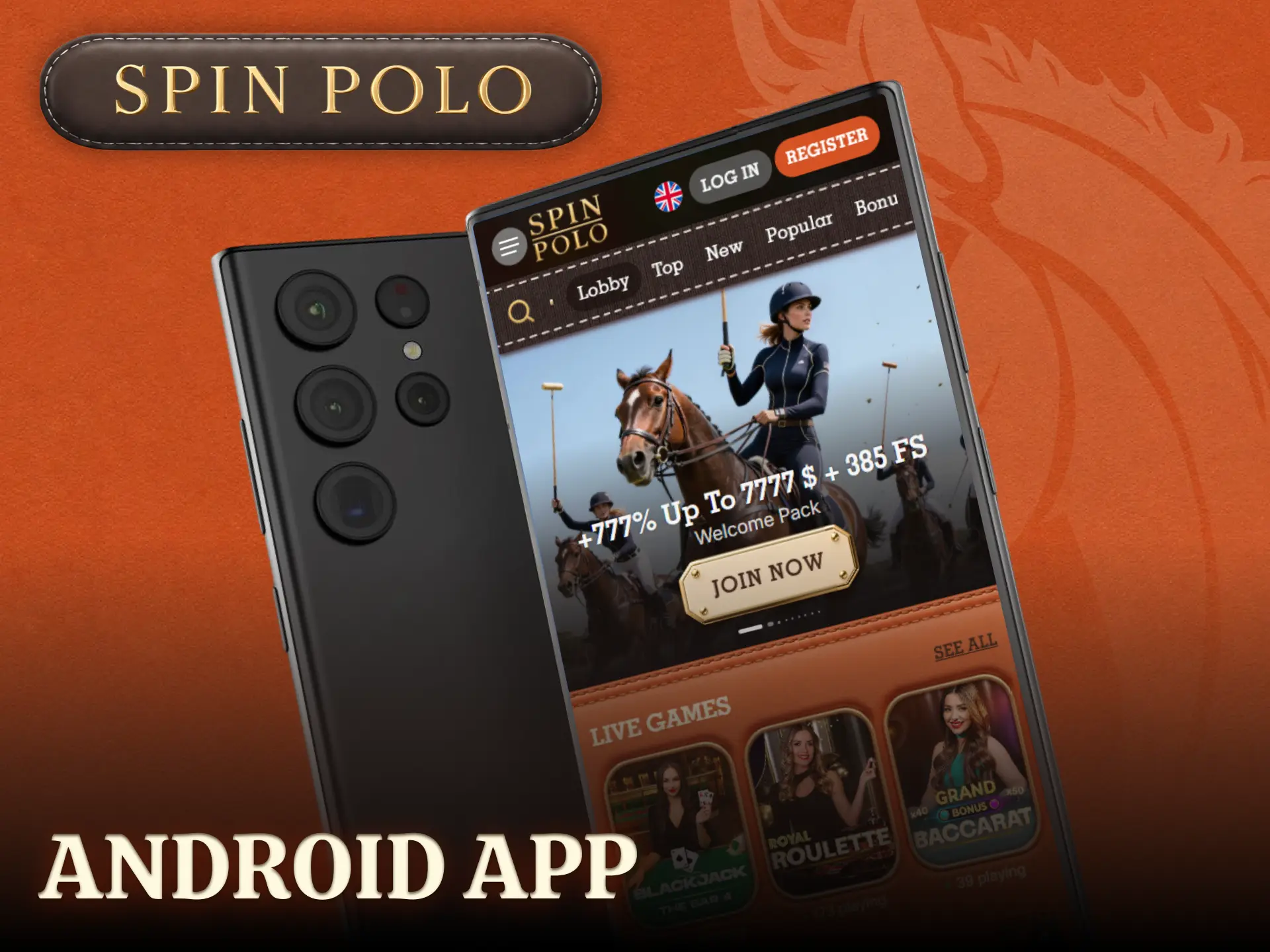 Install the secure Spinpolo Android app on your smartphone to bet on the go.