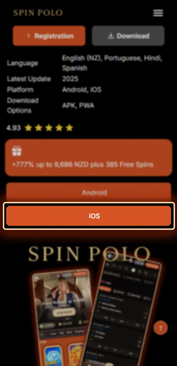 Tap the setup button to begin installing the Spinpolo iOS mobile app.