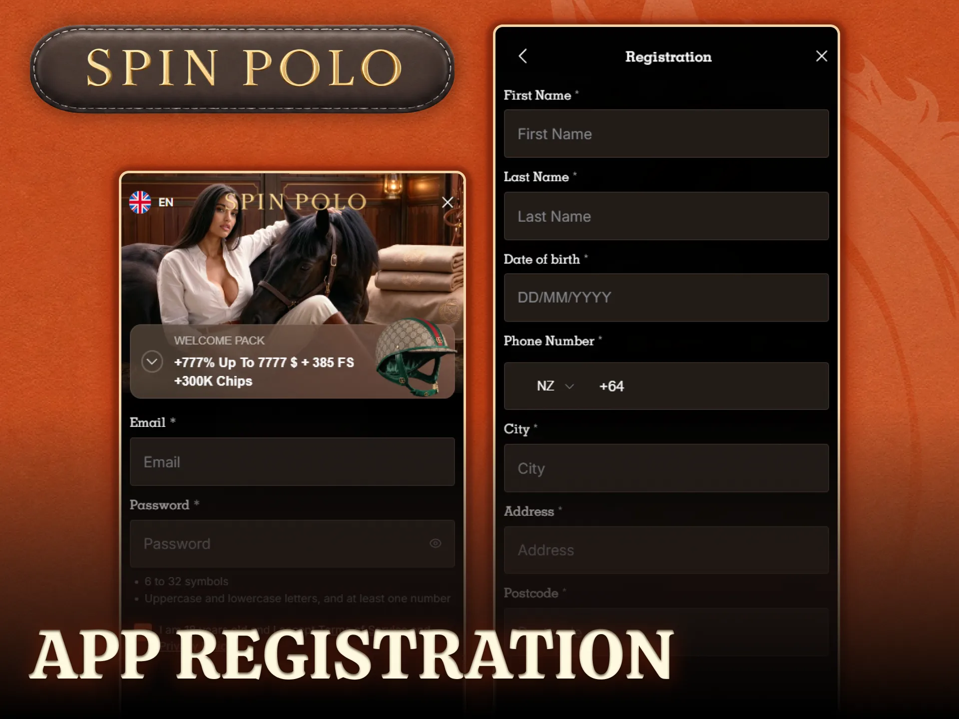 Complete your account registration via the Spinpolo app to access your player profile.