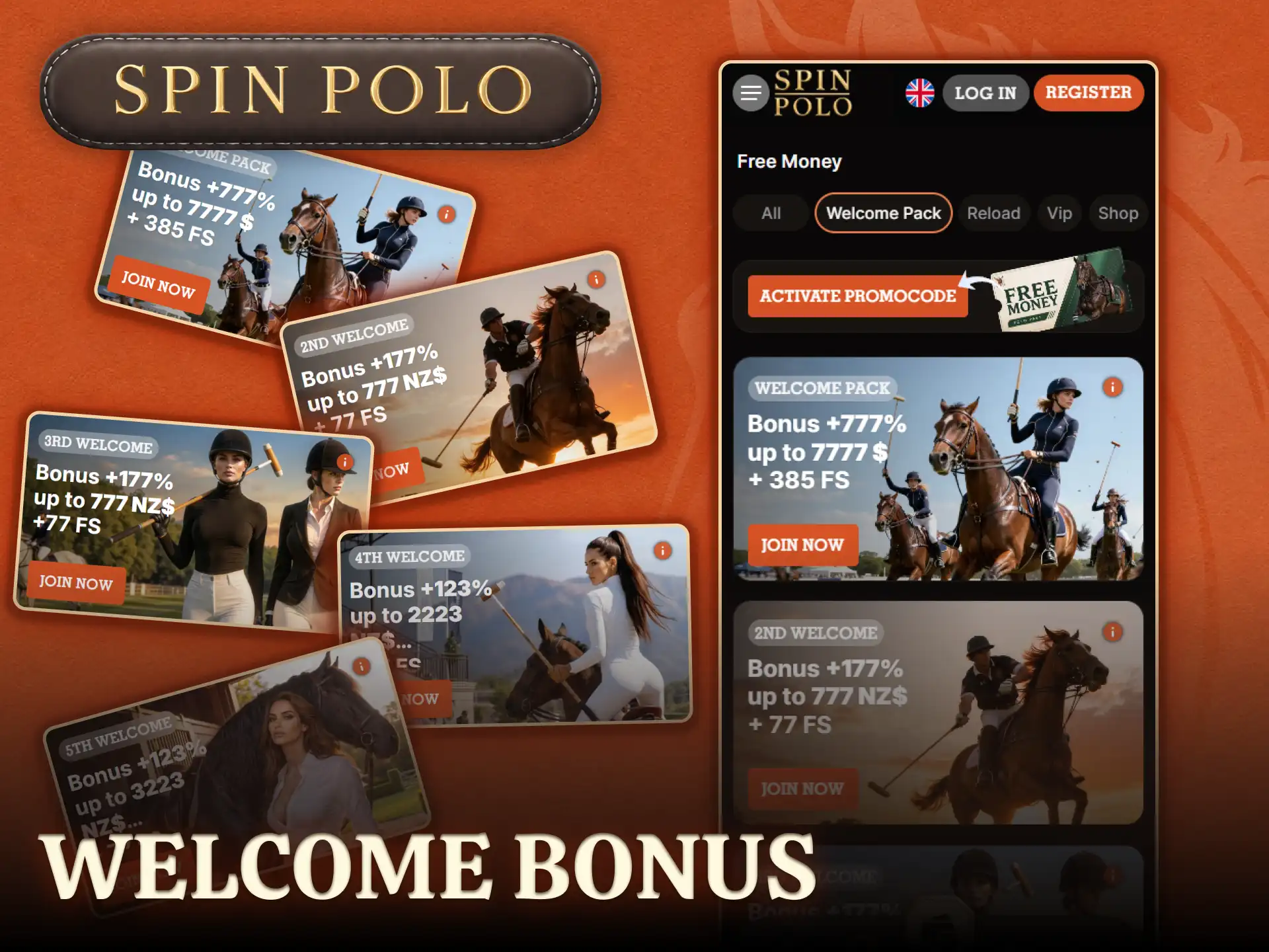 Claim your welcome bonus after downloading the Spinpolo app on your smartphone.