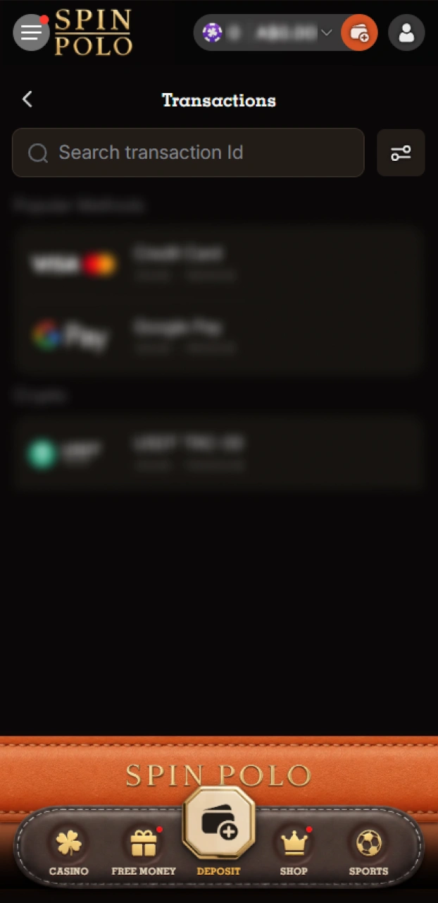 Finalize your transaction to complete the Spinpolo deposit.