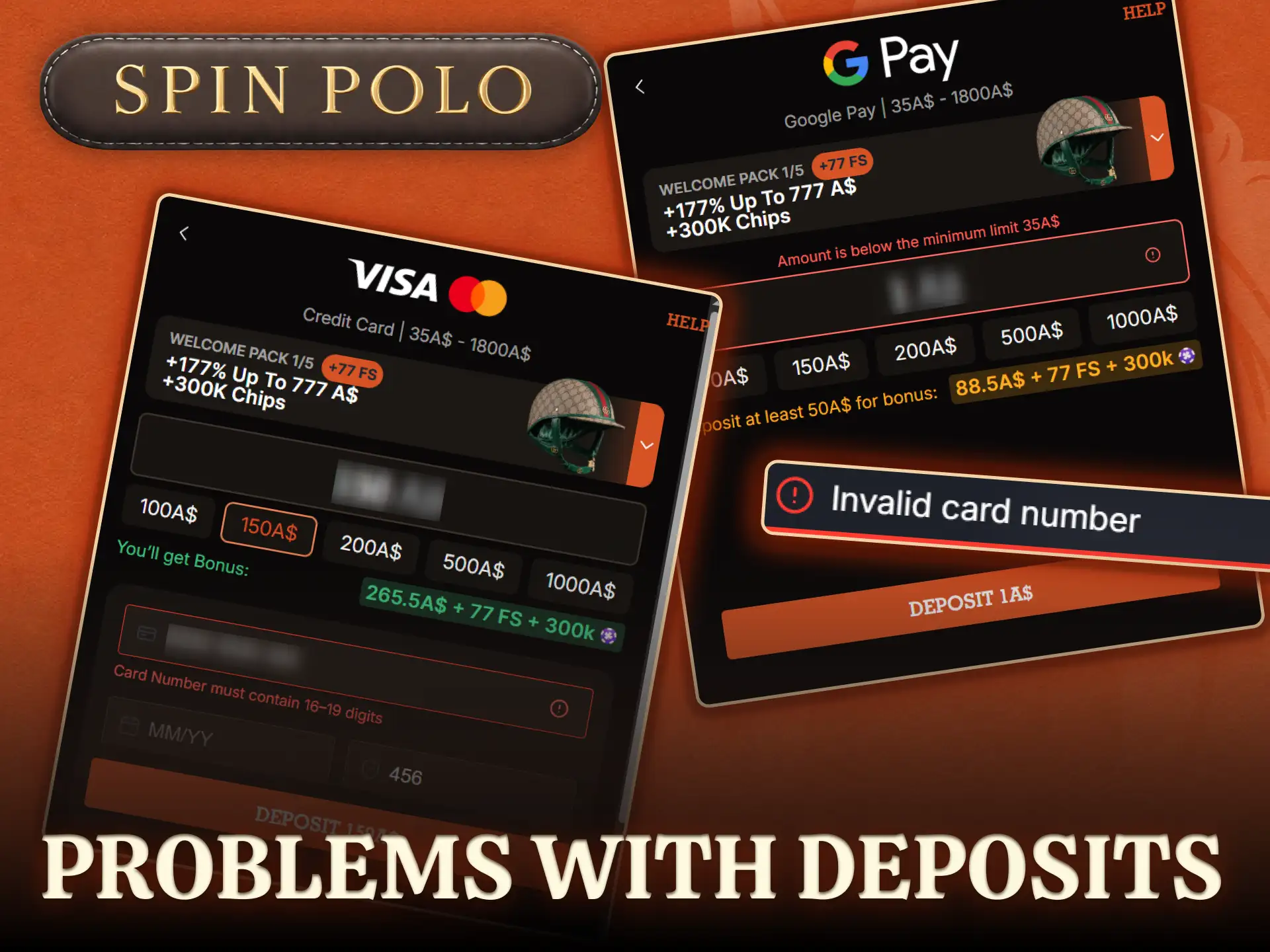 Troubleshoot any potential deposit errors while adding funds to your Spinpolo account.