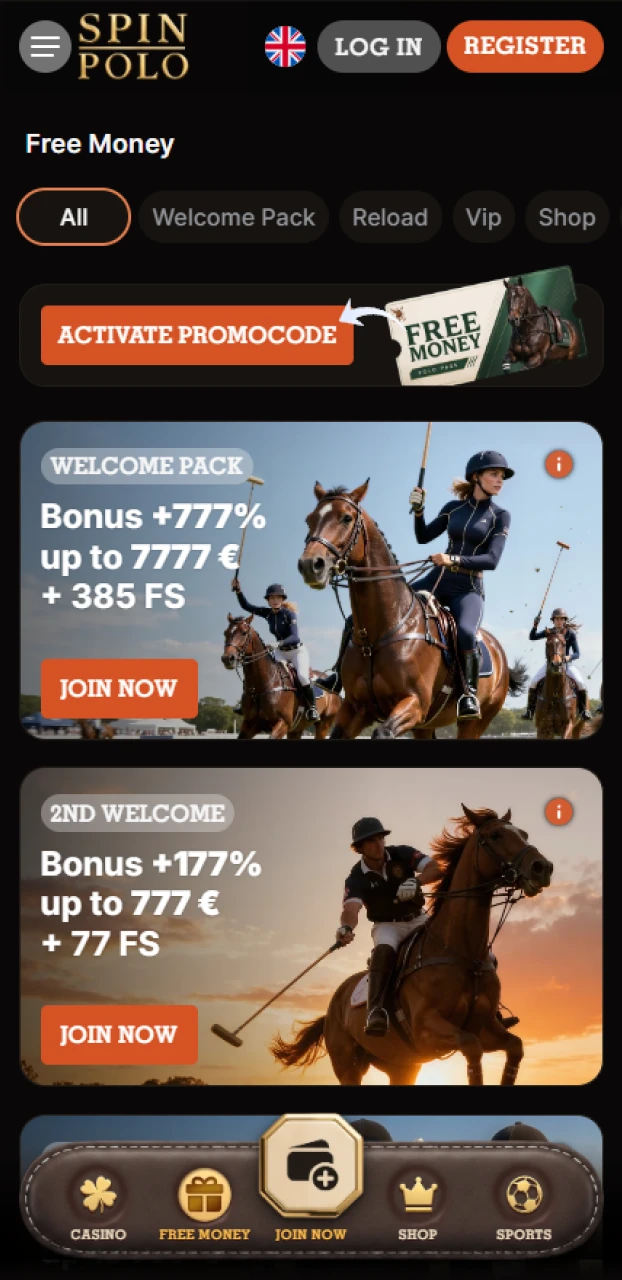 Check the current promotional bonuses section available on the Spinpolo website.