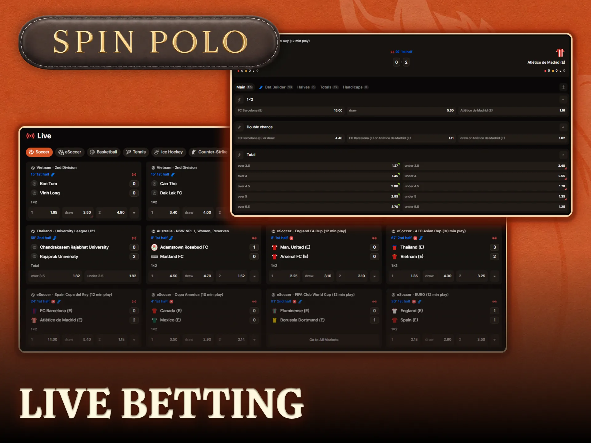 Place exciting live bets during real-time matches on Spinpolo.