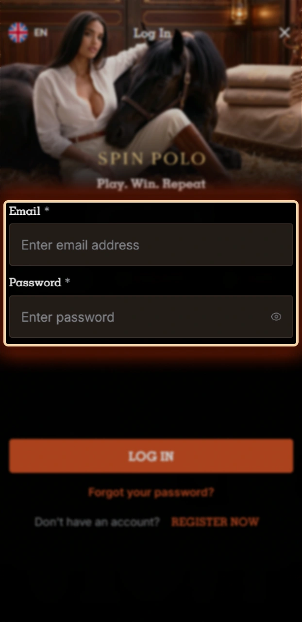 Enter your account login credentials accurately on the Spinpolo platform.