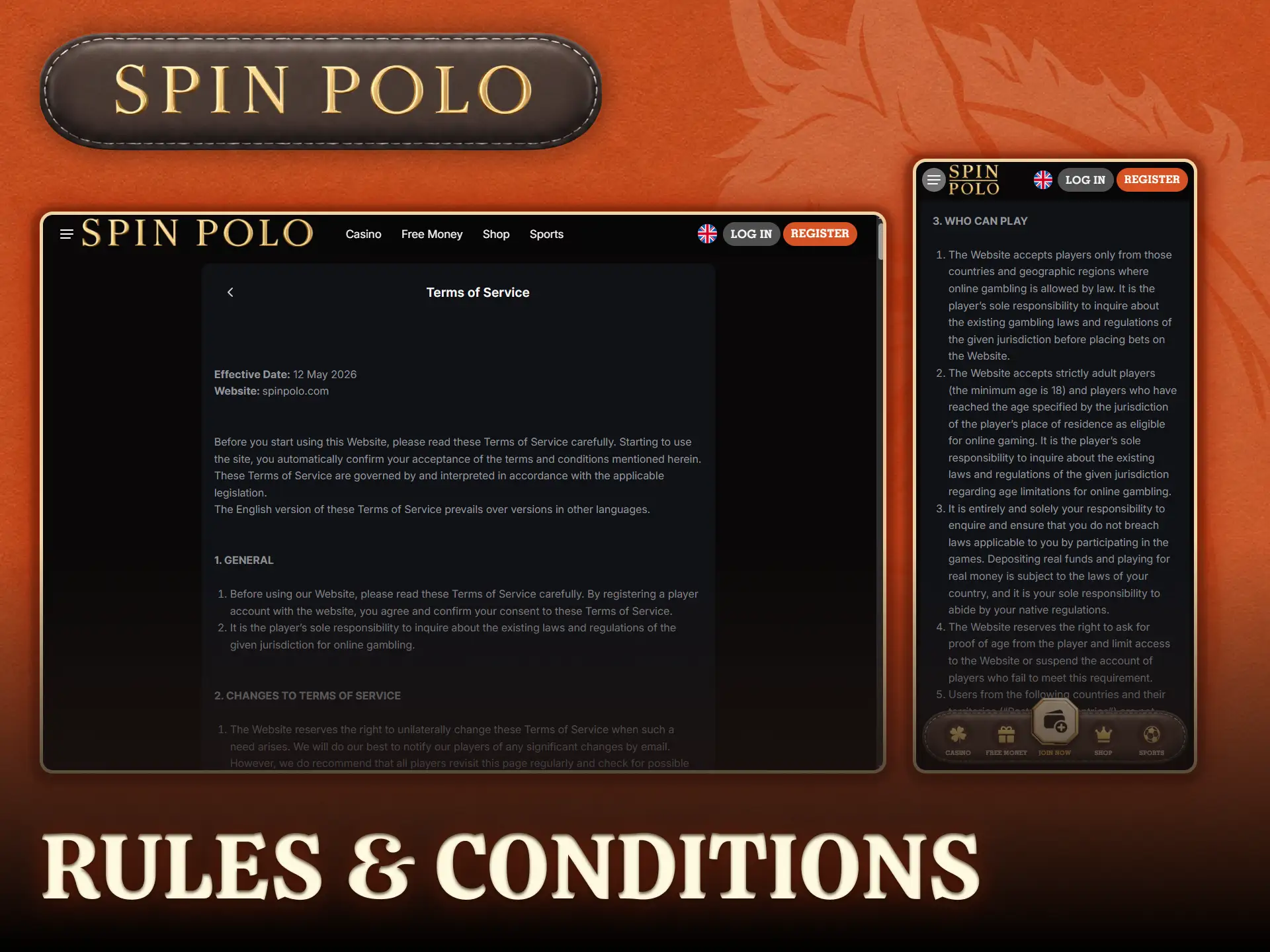 Review the Spinpolo terms and conditions before placing your sports bets.