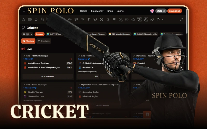Place profitable Cricket wagers on major international tournaments at Spinpolo.