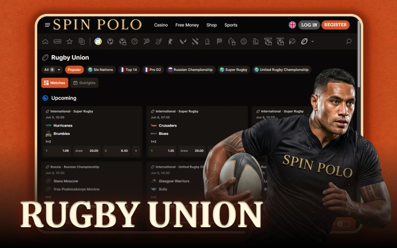 Bet on intense Rugby Union matches via the Spinpolo sports platform.