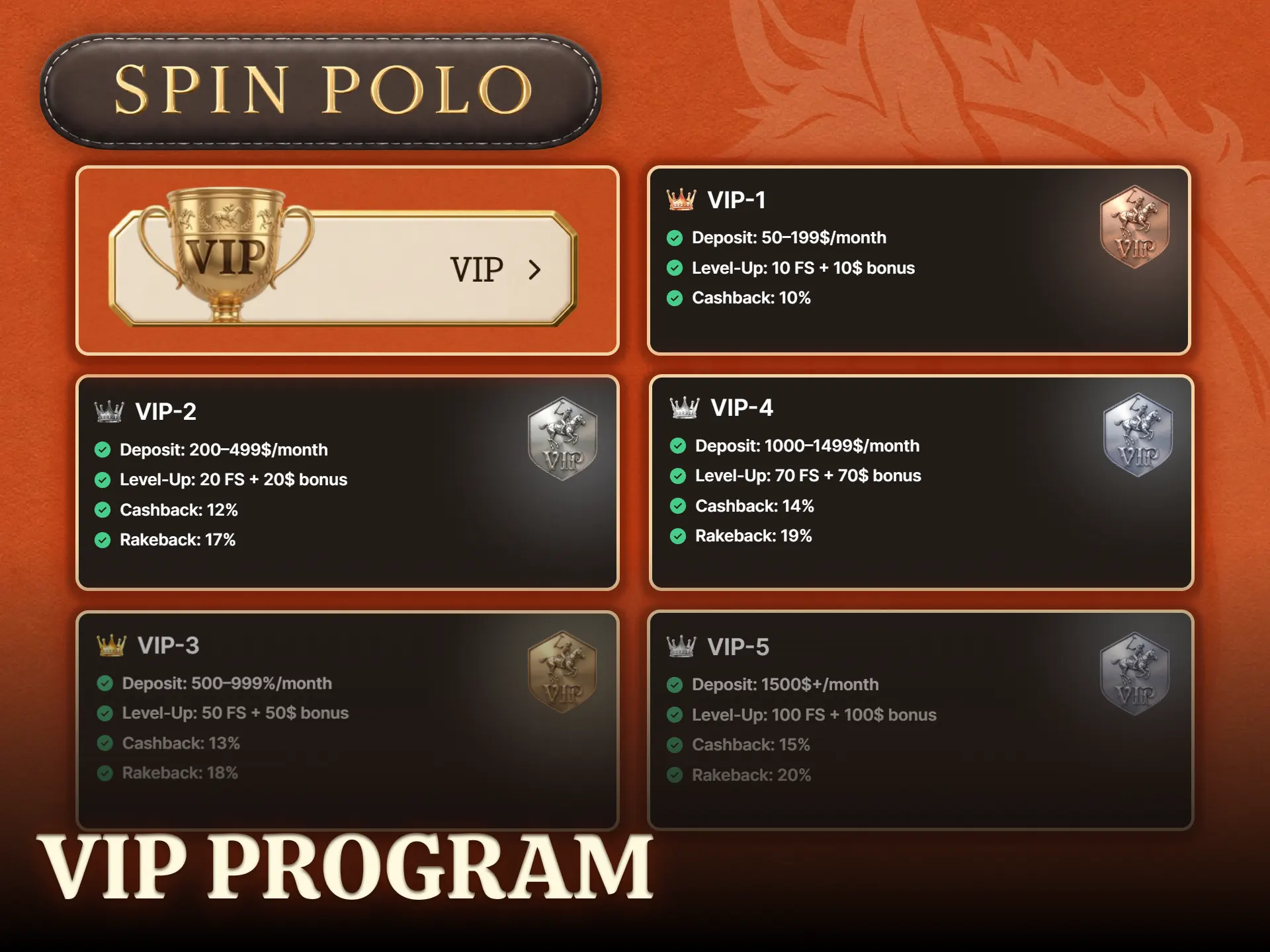 Upgrade your loyalty status in the exclusive Spinpolo VIP club.