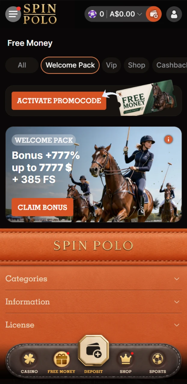 Opt in for the initial welcome bonus within the Spinpolo dashboard.
